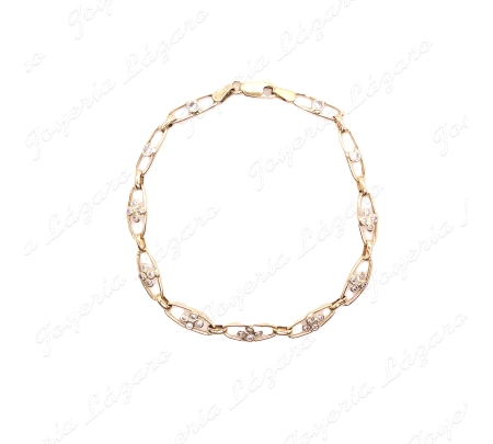 PULSERA ORO 18KT OCASIONESLABONES OVAL CON FLOR CIRCONITAS BOCEL CENTR                              
