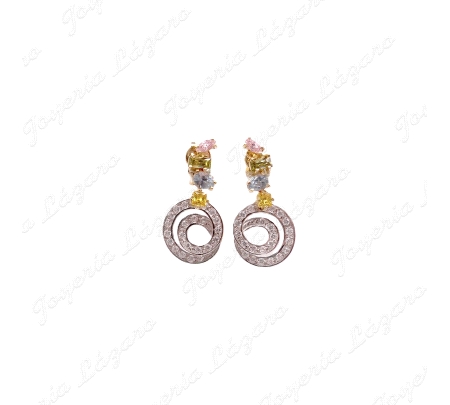 PEND. LARGOS ORO 18KT SEMINUEVOS  BICOLOR3 CIRCOS MULTICOLOR+ESPIRAL B                              