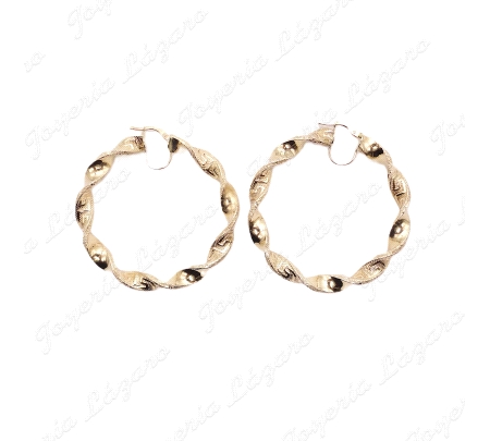 PEND. AROS ORO 18KT SEMINUEVOS 6X43MM INT RIZADOS GRECA+FILO PUNTEADO                               