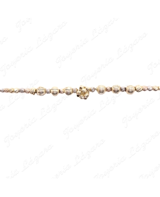 PULSERA ORO 14KTS SEMINUEVO BOLITAS TRICOLOR TRAMO CENTRAL BOLITAS GRA                              