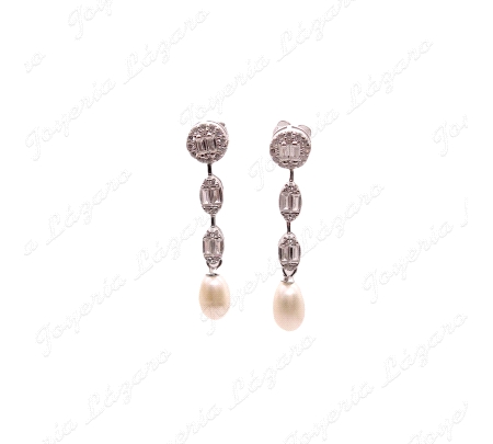 PEND. LARGOS PLATA BANDA CIRCOS BAGUETTE ENGASTE+PERLA GOTA SINT. C.PR                              