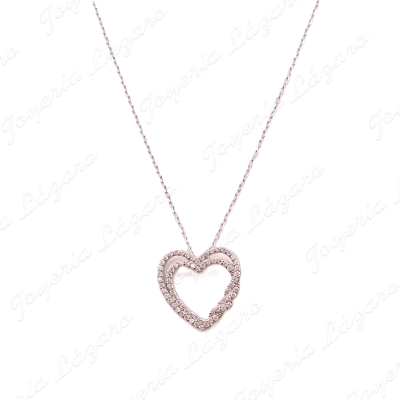 GARGANTILLA PLATA COLGANTE 2 CORAZONES SUPERPUESTOS MICROCIRCO.                                     