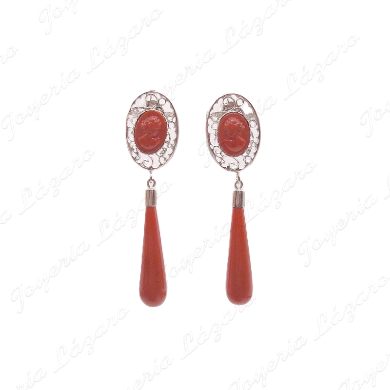 PEND. CORAL/SIMIL PLATA CHAPADA PLATINO FILIGRANA CARA+ CHUPON 41MM                                 