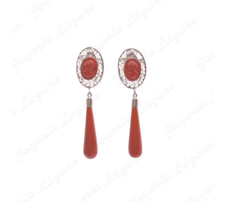 PEND. CORAL/SIMIL PLATA CHAPADA PLATINO FILIGRANA CARA+ CHUPON 41MM