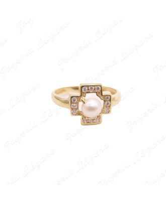 SORTIJA ORO 18KT SEMINUEVA CRUZ MICROCIRCO CON PERLA PASADA CENTRO