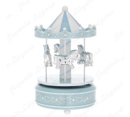BEBE ARTICULO DE REGALO CARROUSEL CABALLOS PLATEADOS MUSICAL 10X18CM                                