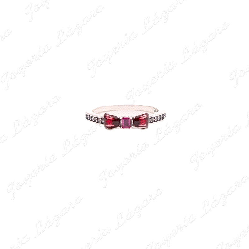 SORTIJA PLATA LAZO PIEDRA COLOR ROJO