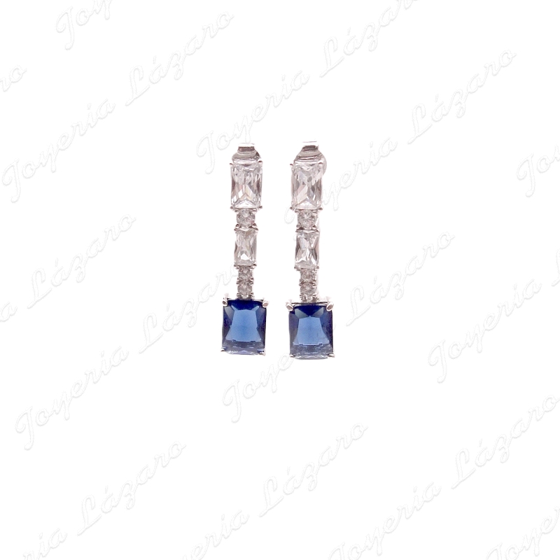 PEND. LARGOS PLATA 3 CIRCOS BAGUETTE COLGANDO +CIRCO AZUL