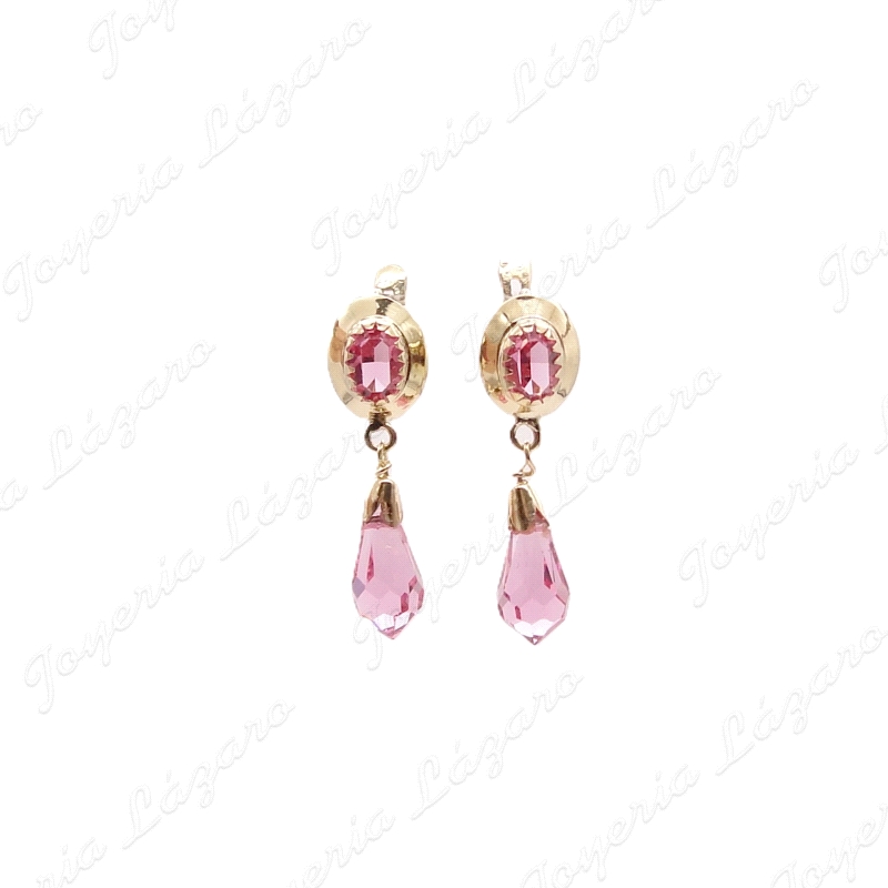 PEND. ORO 18KT SEMINUEVOS 30MM C. CAT. CHUPONES ROSA FRANCIA                                        