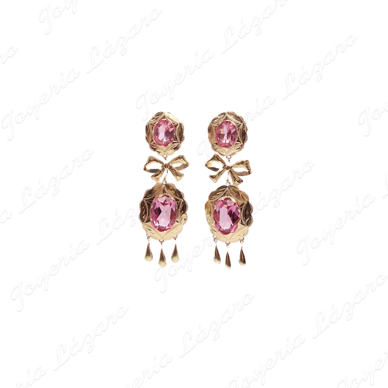 PEND. GITANOS ORO 18KT SEMINUEVOS  2 CUBANAS ROSA FRANCIA+LAZO+3LAGRIM                              