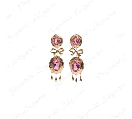 PEND. GITANOS ORO 18KT SEMINUEVOS  2 CUBANAS ROSA FRANCIA+LAZO+3LAGRIM                              