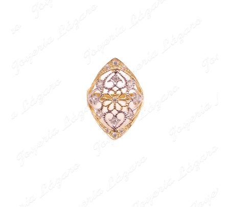 SORTIJA ORO 18 KTS LANZADERA BICOLOR CALADA MICROCIRCONITAS