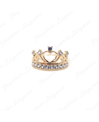 SORTIJA ORO 18 KTS CORONA GRANDE CORAZON CALADO+CIRCONITAS AGUAMARINA