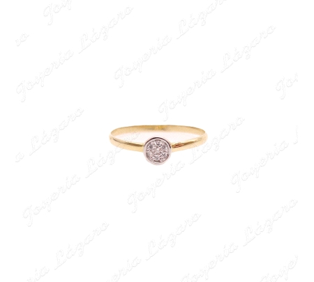 SORTIJA ORO 18 KTS SOLITARIO BICOLOR DISCO CON CIRCO