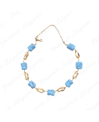 PULSERA ORO 18KT OCASION TURQUESAS NATURALES+JAULAS+CAD. SEGURIDAD                                  