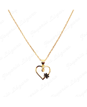 GARGANTILLA PLATA CHAPADA ORO CORAOZN CALADO+FLOR CIRCOS NEGRAS                                     