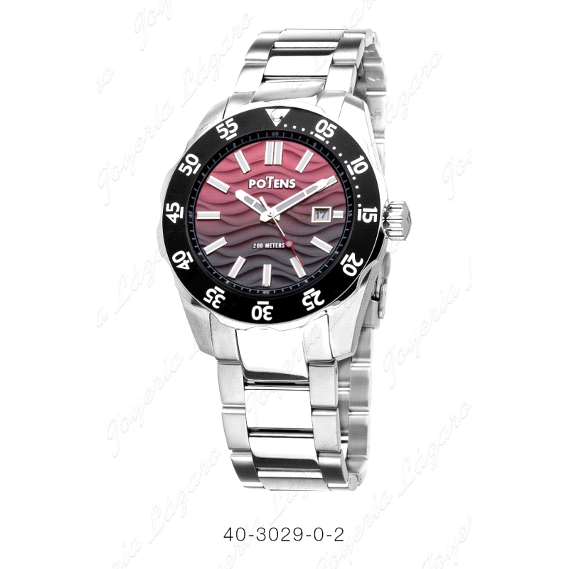 POTENS RELOJ CABALLERO ESF. NEGRO A ROJO BISEL NEGRO 200M ESP. BUCEO