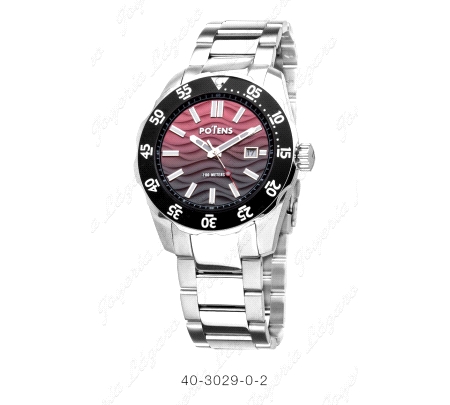 POTENS RELOJ CABALLERO ESF. NEGRO A ROJO BISEL NEGRO 200M ESP. BUCEO