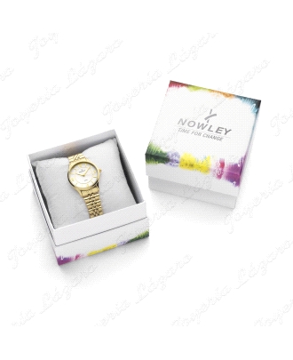 NOWLEY RELOJ ACERO CHIC SEÑORA DORADO BISEL TALLADO ESFERA DISEÑO