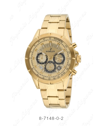 NOWLEY RELOJ ACERO HOT DORADO MULTIFUNCION TRES ESFERAS + CALENDARIO