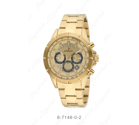 NOWLEY RELOJ ACERO HOT DORADO MULTIFUNCION TRES ESFERAS + CALENDARIO