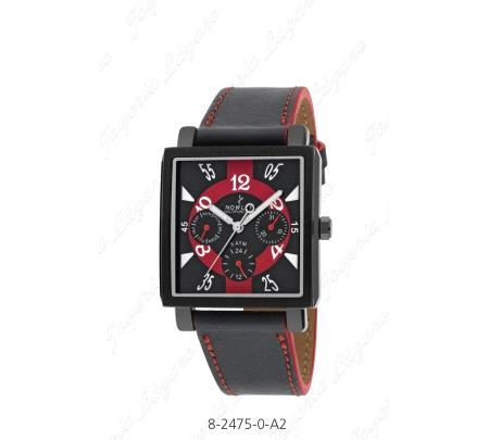 NOWLEY RELOJ HOT CUADRADO NEGRO PIEL FILO ROJO