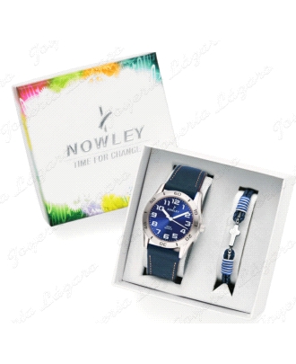 NOWLEY RELOJ PACK. COMU. CADETE PIEL AZUL+PULSERA