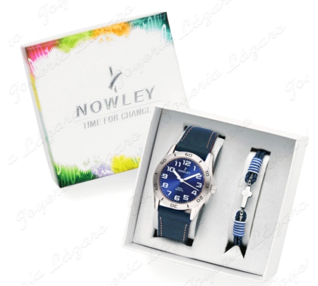 NOWLEY RELOJ PACK. COMU. CADETE PIEL AZUL+PULSERA