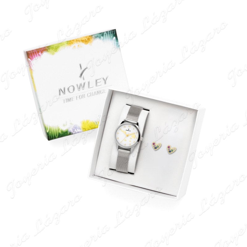 NOWLEY RELOJ PACK COMU. REL0J+PENDIENTES PLATA DORADO