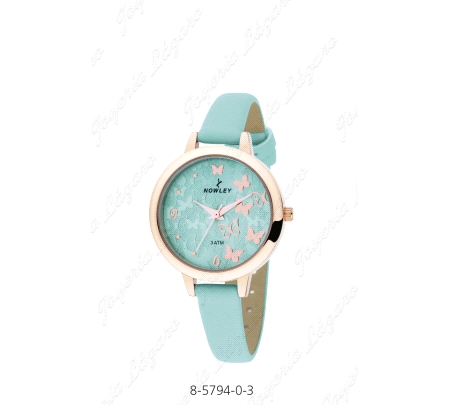 NOWLEY RELOJ CHIC SRA. TURQUESA DOADO MARIPOSAS PIEL