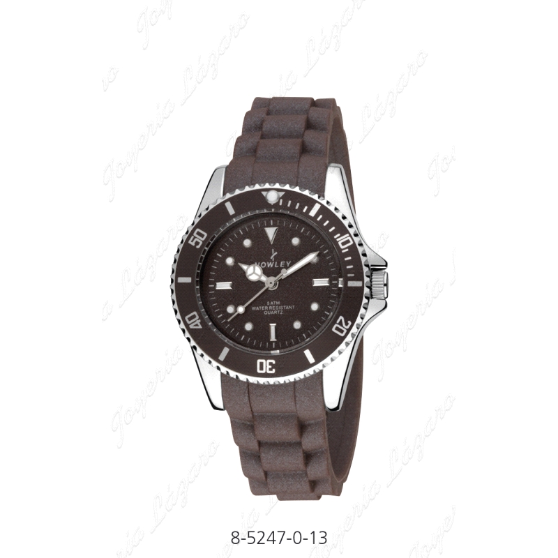 NOWLEY RELOJ CADETE CAJA PLATEADA SILICONA MARRON