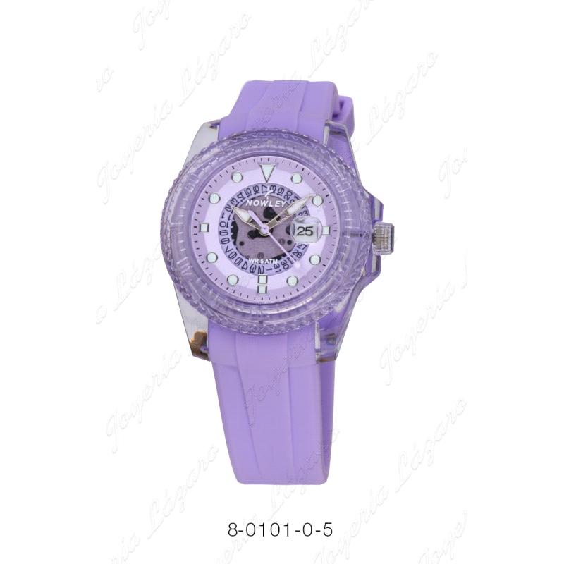 NOWLEY RELOJ NUDE PEQUEÑO CAJA TRANSPARENTE LILA