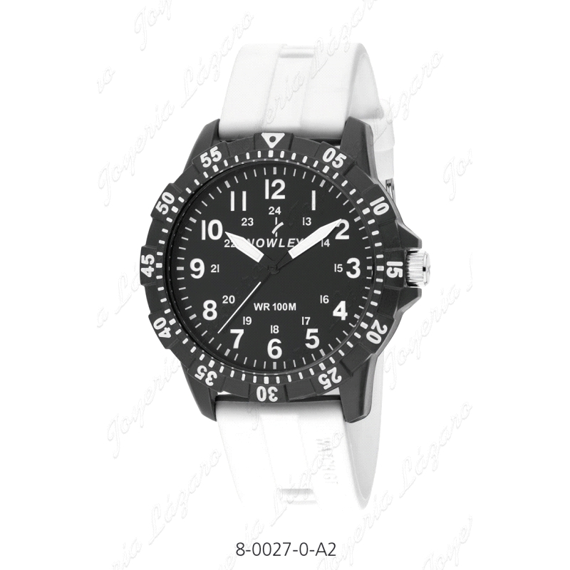 NOWLEY RELOJ HOT  CABALLERO CAJA NEGRA CORREA BLANCA CAUCHO