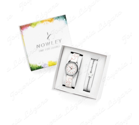 NOWLEY RELOJ INFANTIL CHICA PIELCORAZONES ROJOS PACK PULSERA PLATA MAR