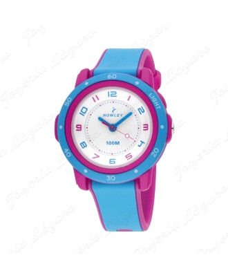 NOWLEY RELOJ TURQUESA/FUCSIA+LUZ+100M