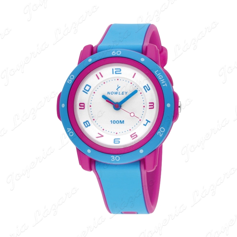 NOWLEY RELOJ TURQUESA/FUCSIA+LUZ+100M