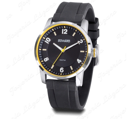 DUWARD RELOJ CABALLERO CORREA SILICONA NEGRA FILO AMARILLO