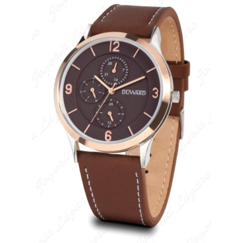 DUWARD RELOJ CABALLERO ELEGANCE BISEL ROSA, ESF MARRON CORREA PIEL MAR