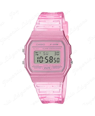 CASIO RELOJ F-91WS-4E ROSA CORREA TRANSPARENTE