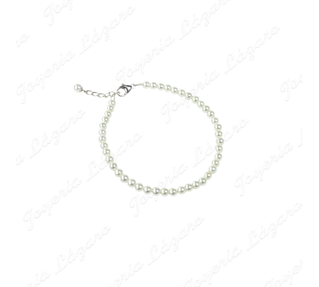 PULSERA PLATA/PERLA ORQUIDEA BOLITAS ENFILADAS