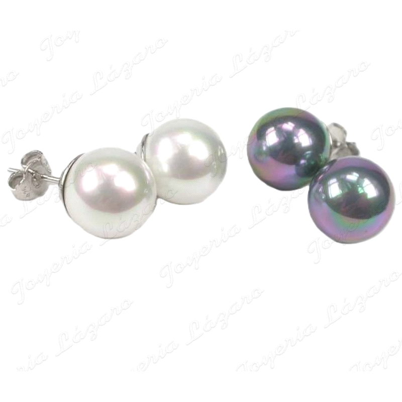 PEND. PLATA/PERLA ORQUIDEA PERLA BOLA12MM 1PAR BLANCO+1PAR COLOR TAHI