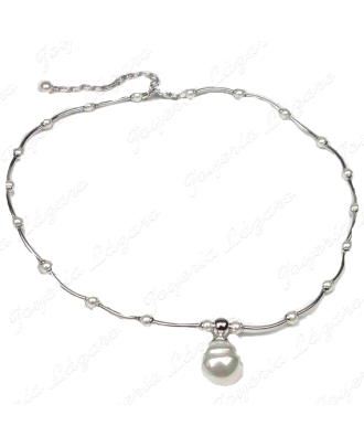 GARGANTILLA PLATA/PERLA ORQUIDEA DOBLE, BOLITAS + PERLA GOTA