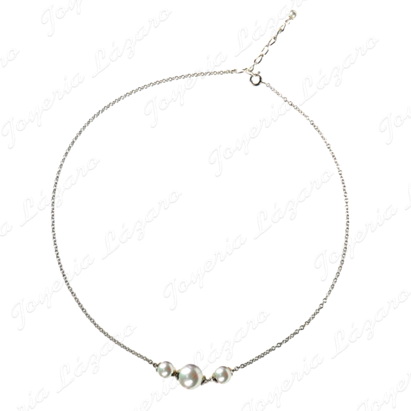 PLATA/PERLA ORQUIDEA GARGANTILLA 3BOLAS