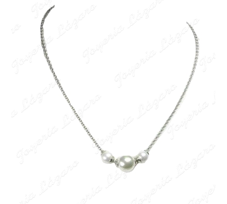 PLATA/PERLA ORQUIDEA GARGANTILLA 3BOLAS