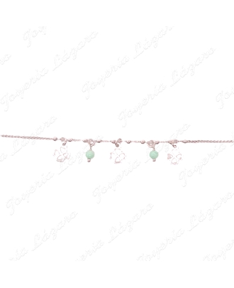 TOBILLERA PLATA TREBOLES + PIEDRAS VERDES