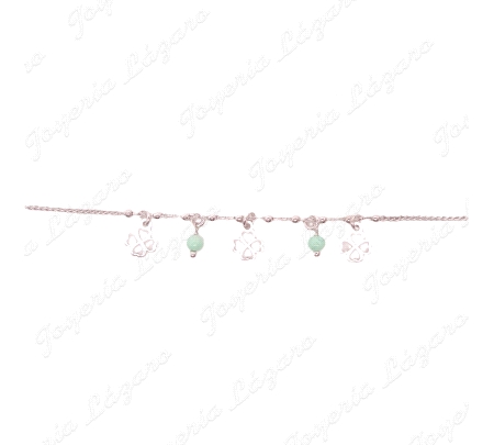 TOBILLERA PLATA TREBOLES + PIEDRAS VERDES