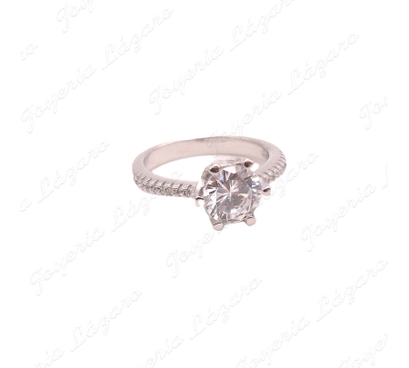 SORTIJA PLATA SOLITARIO CIRCONITA 7MM 5GARRAS MICROCIRCO BRAZOS