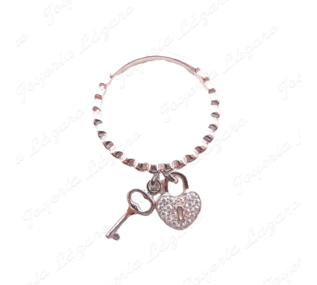 SORTIJA PLATA BOLITAS FETICHE CORAZON+LLAVE