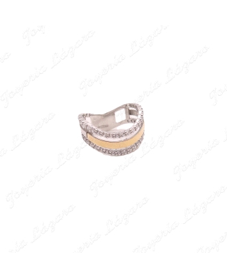 SORTIJA PLATA+ORO 9KT 3 BANDAS ORO Y CIRCONITAS ONDAS