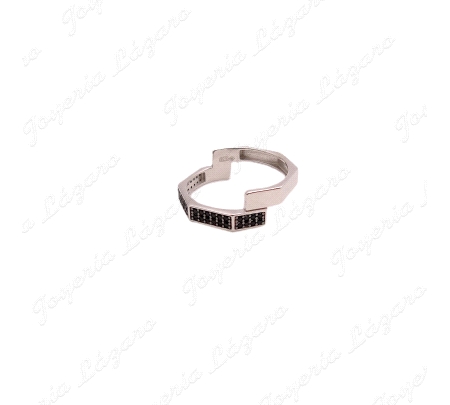 SORTIJA PLATA + ORO 9KT DOBLE GEOMETRICO CIRCOS NEGRAS